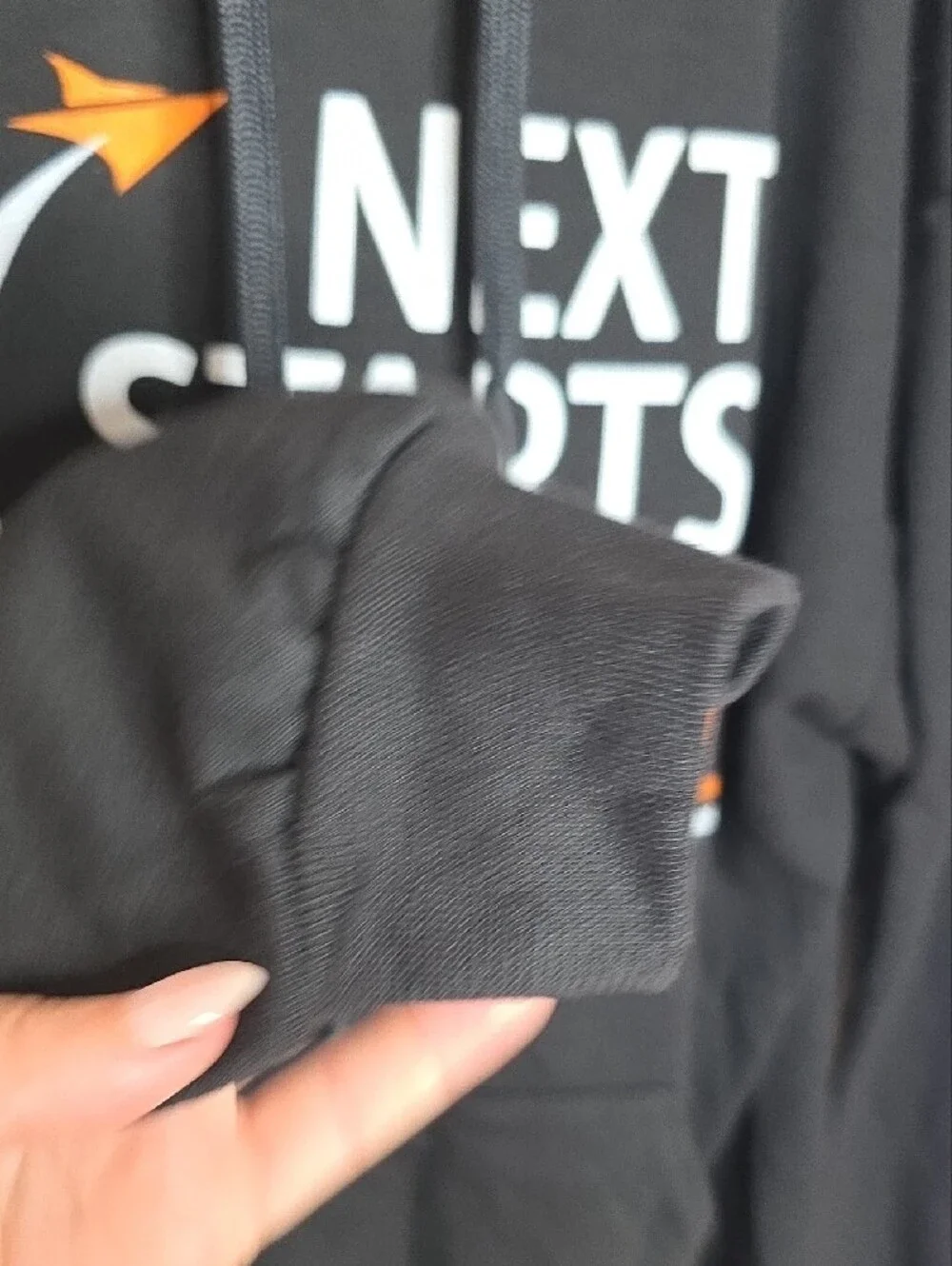 Jerzees Black Hoodie with Orange & Silver 'Next Starts Now' Graphic